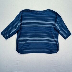 Chaps Striped Sweater Womens XL Blue 3/4 Sleeve Cotton Boat Neck